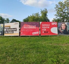 Wahlplakate zur Europawahl und Kommunalwahl in Sachsen-Anhalt am 02.05.2024